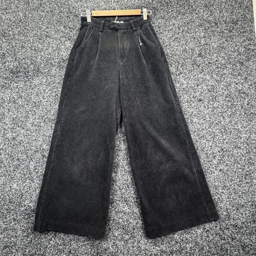 Nasty Gal Collection Black Corduroy Wide Leg Pants High Rise Pleated Womens US 2